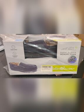 Eddie Bauer Suede Memory Foam Slipper Gray Large 9.5-10.5